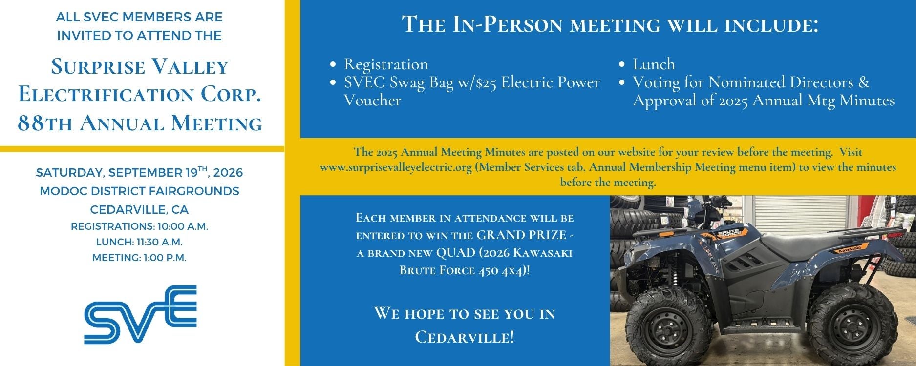 SVEC Members are invited to attend our 88th Annual Meeting in Cedarville on Saturday, September 19th, at 10:00 a.m.